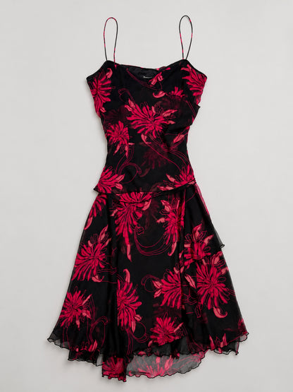 00's Rockmans tiered sheer ruffle midi • Size 14/16