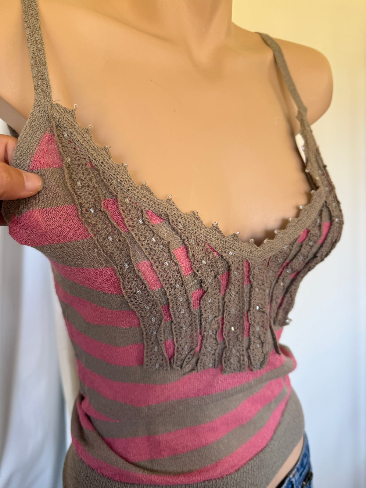 00s Sisley striped beaded cami • Size S