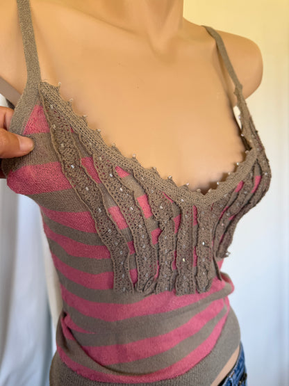 00s Sisley striped beaded cami • Size S