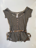 Load image into Gallery viewer, 00's Mango khaki ribbon babydoll top • Size M
