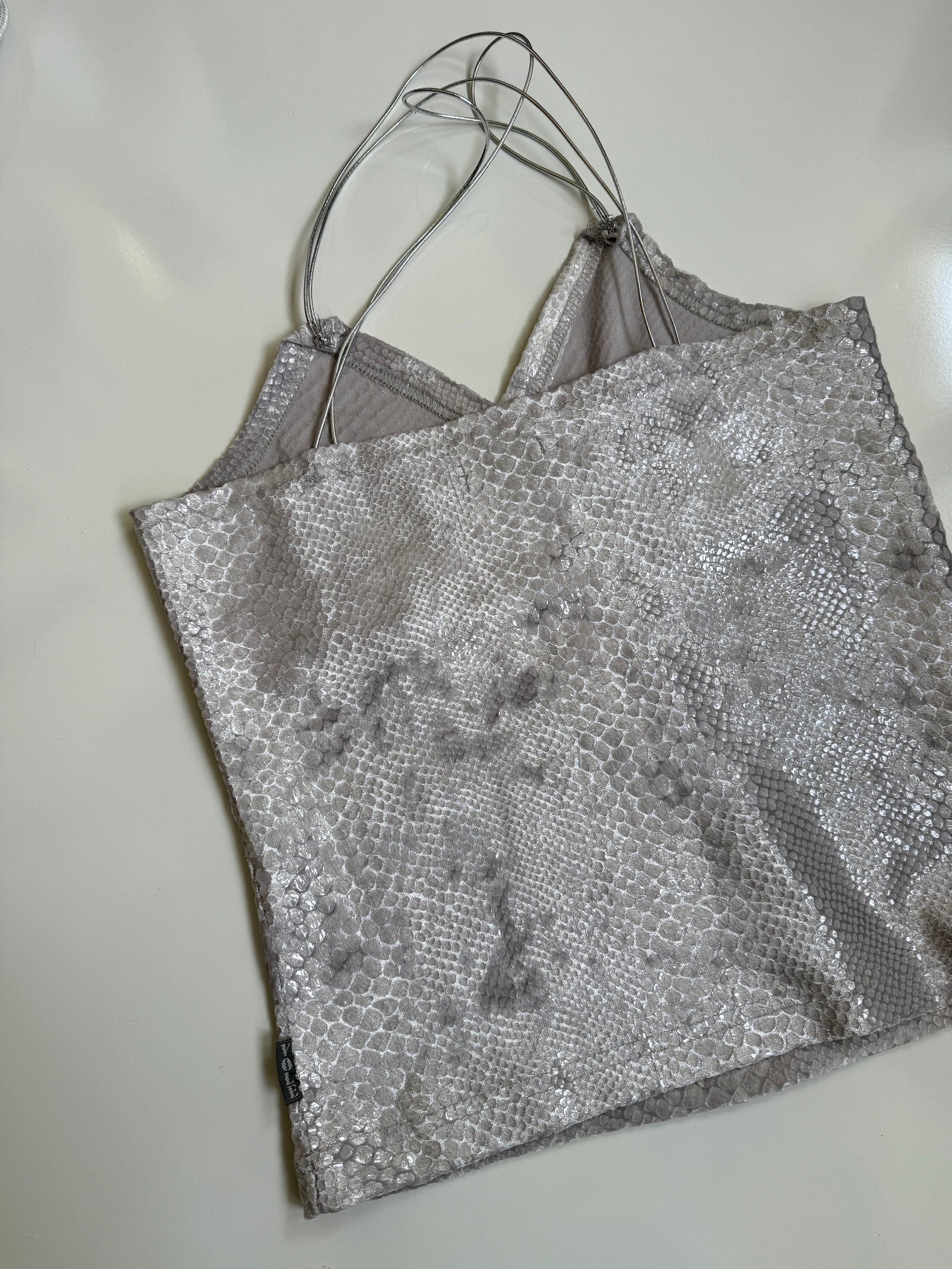 French 00's chrome velvet sequin snake print strappy cami • Size S