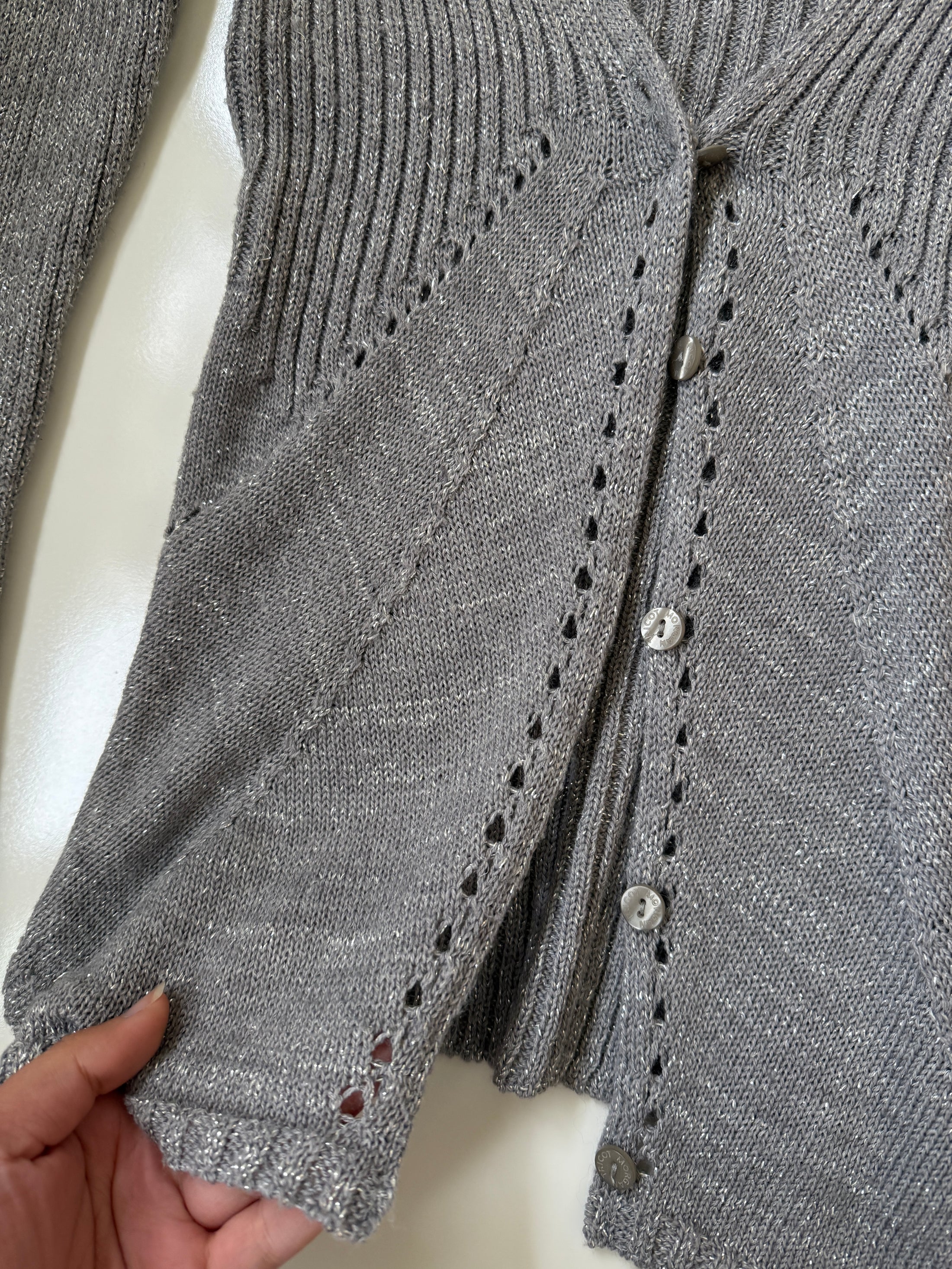 00's Morgan glitter ribbed cardigan top *Grey• Size XS