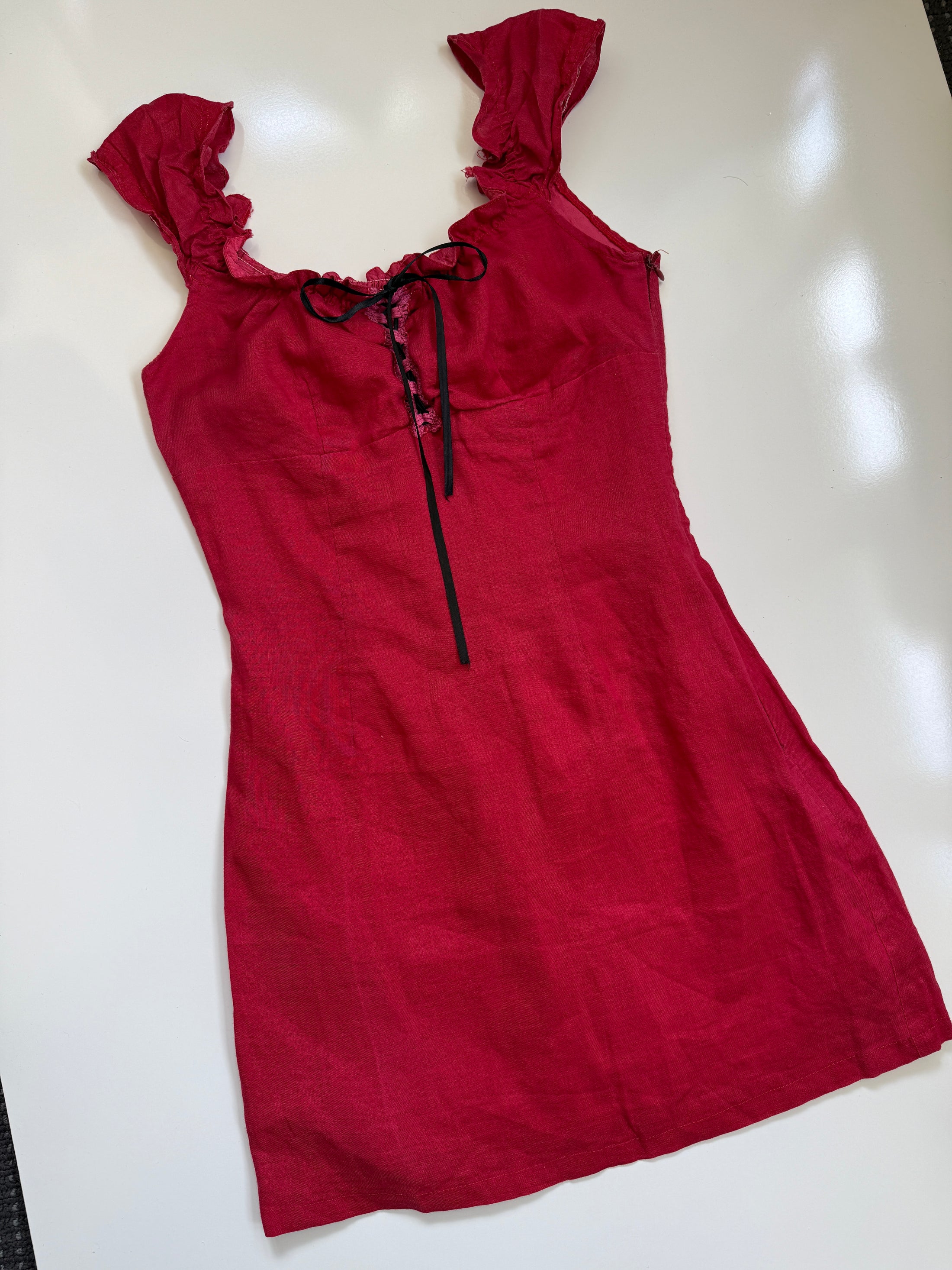 00's Linen milkmaid mini dress • Size S