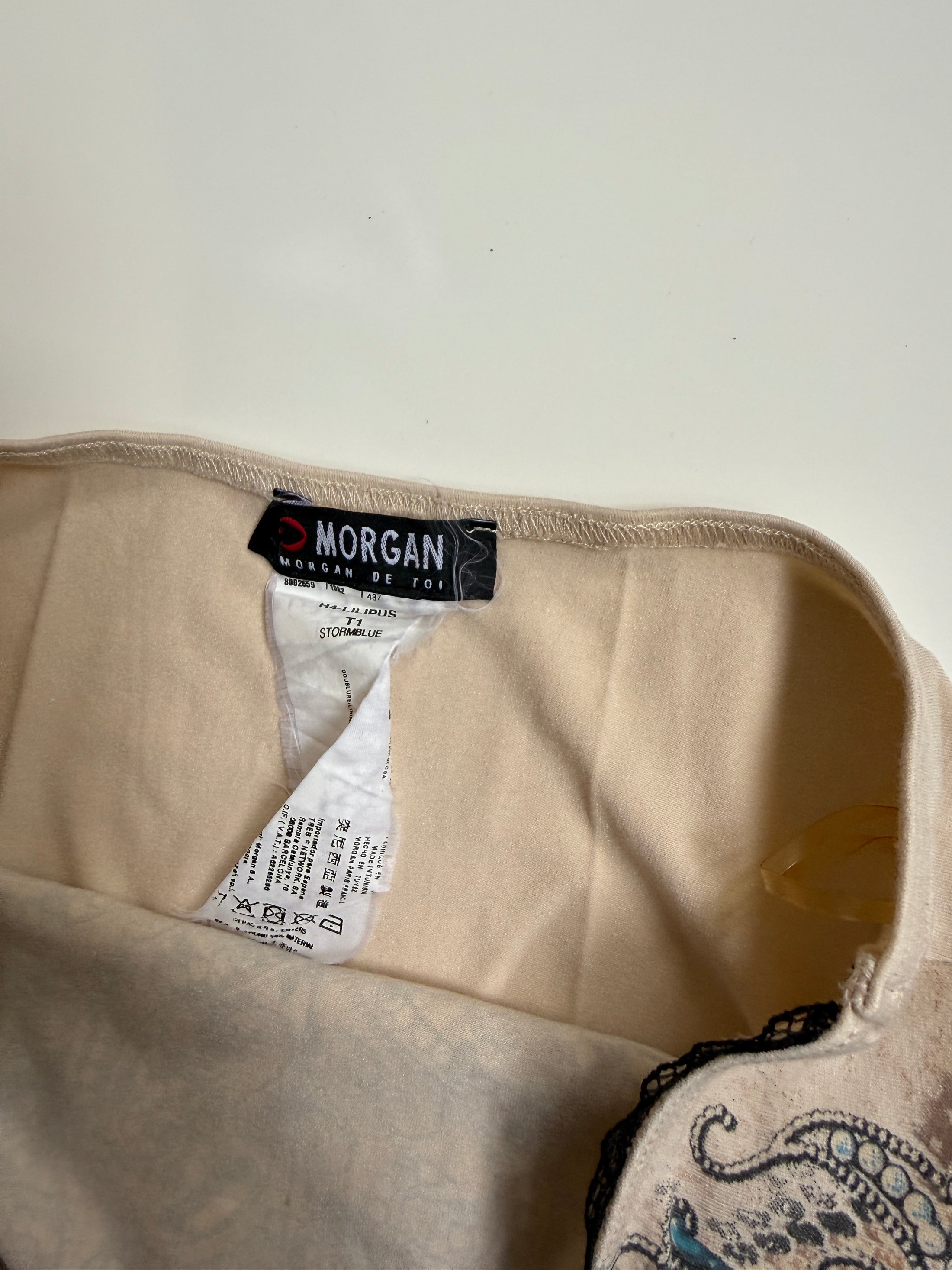 00's Morgan pattern tube top w lace trim• Size S