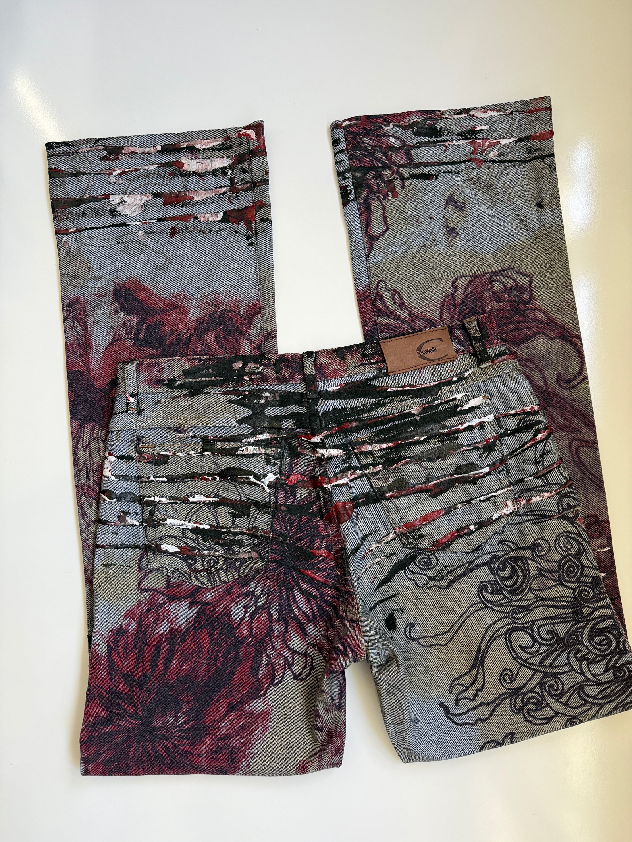 RARE 00's Cavalli pattern/hand painted jeans• Size 10