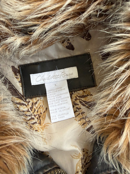 00's Charlotte Russe pleather vest w faux fur trim • Size M