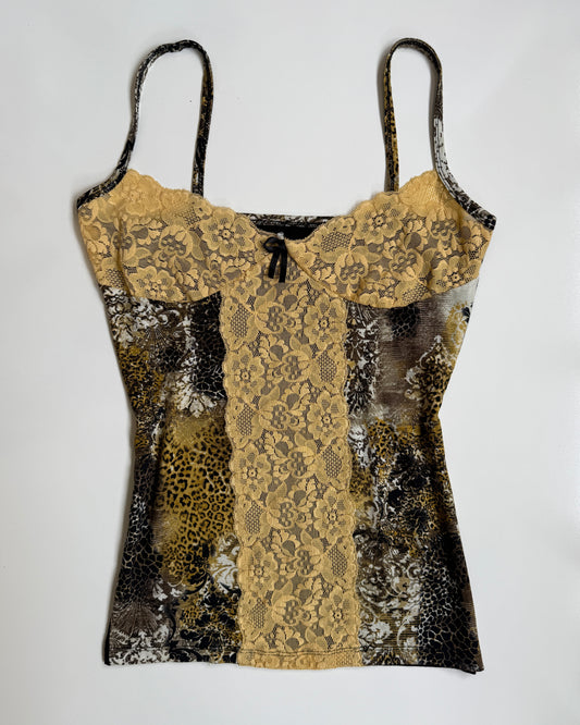 00's Pattern cami w lace detail • Size L
