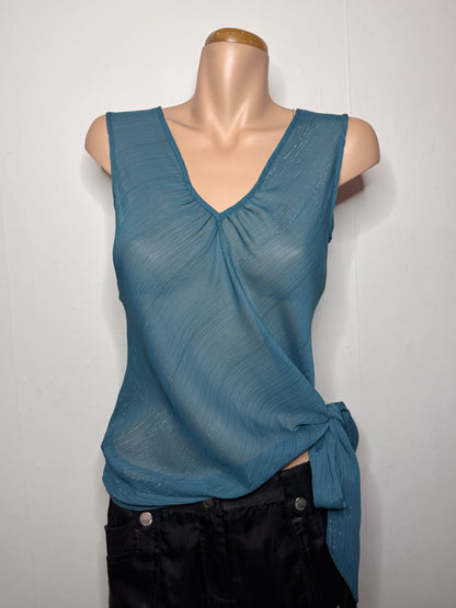 00's Teal shimmer sheer tank w tie detail • Size S