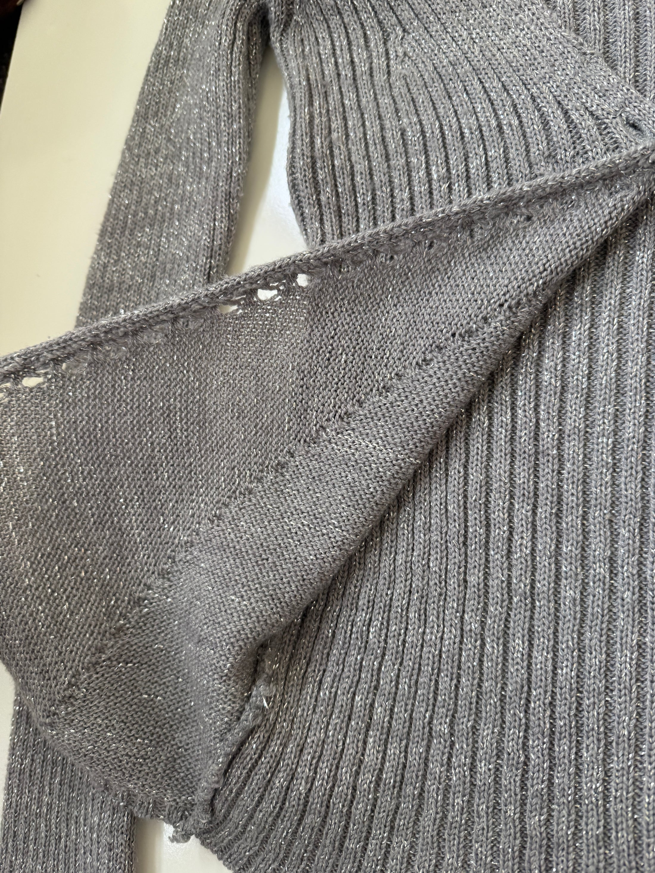 00's Morgan glitter ribbed cardigan top *Grey• Size XS