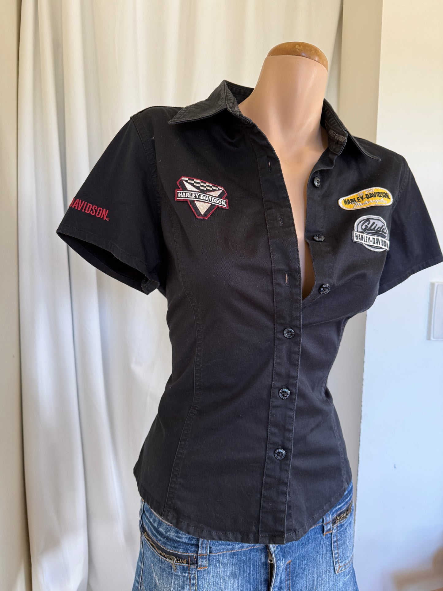 00's Harley Davidson button up w patches • Size S