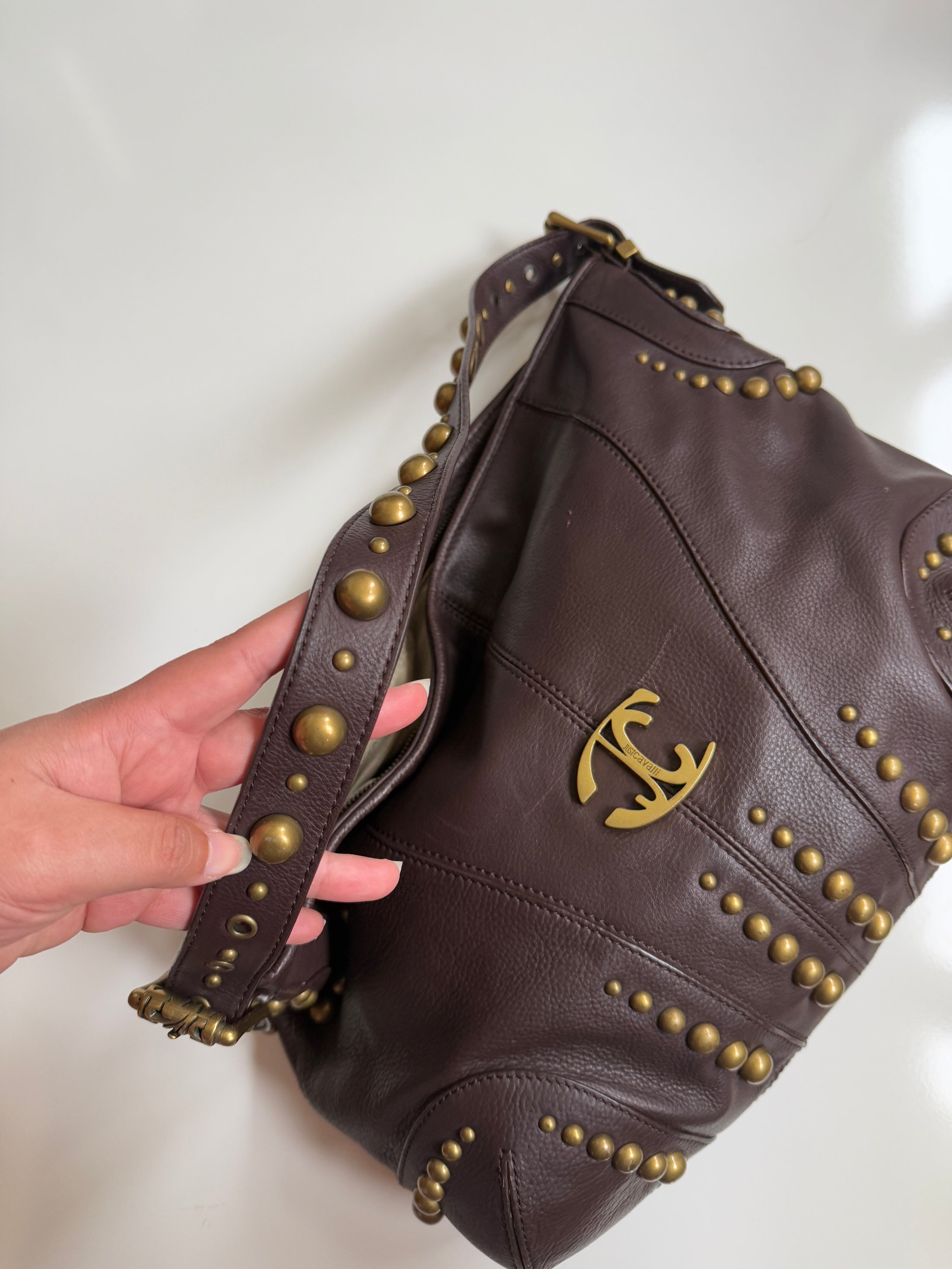 00's Cavalli genuine leather studded bag