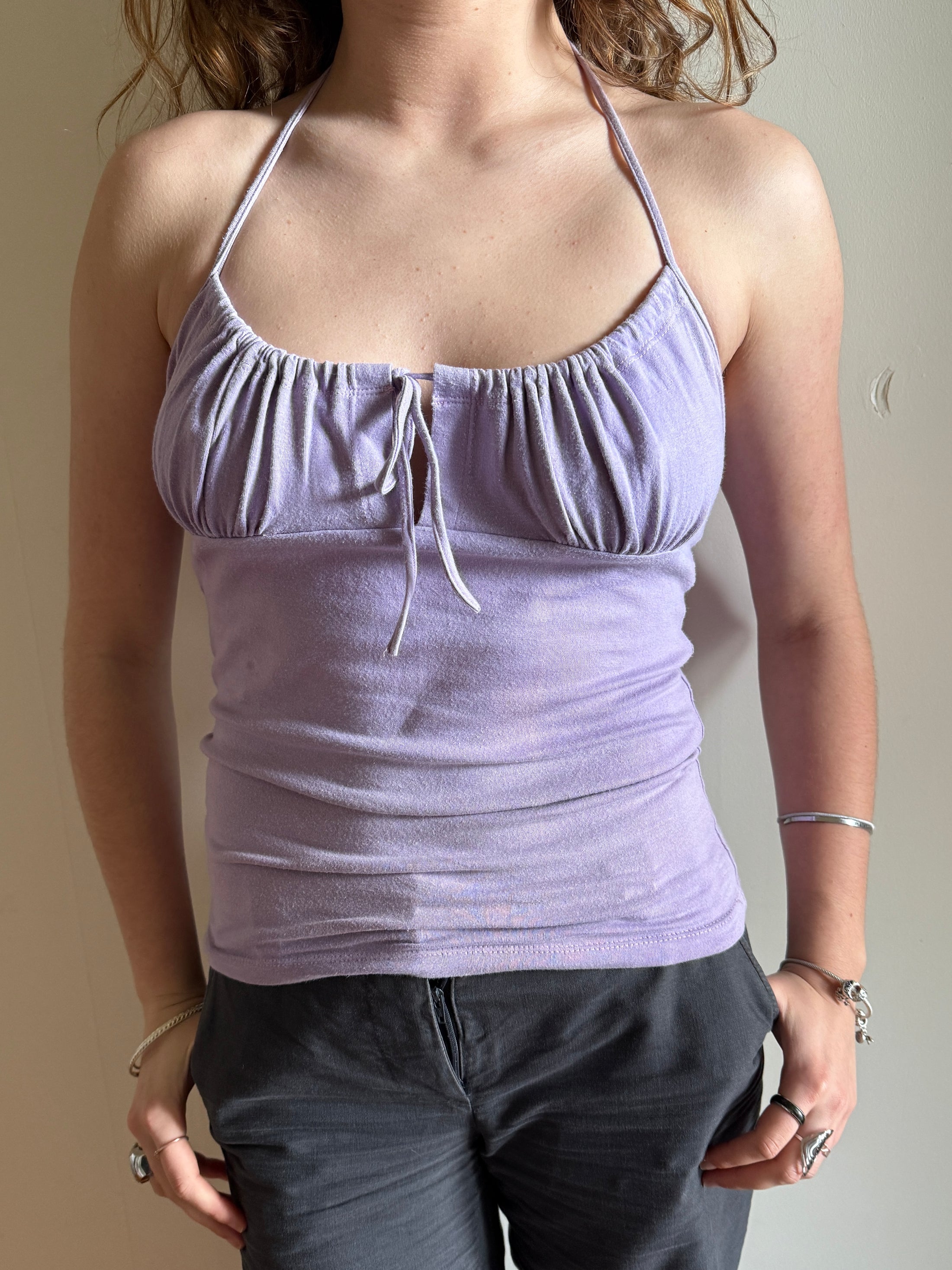 00's Lilac cotton ruched bust cami • Size S