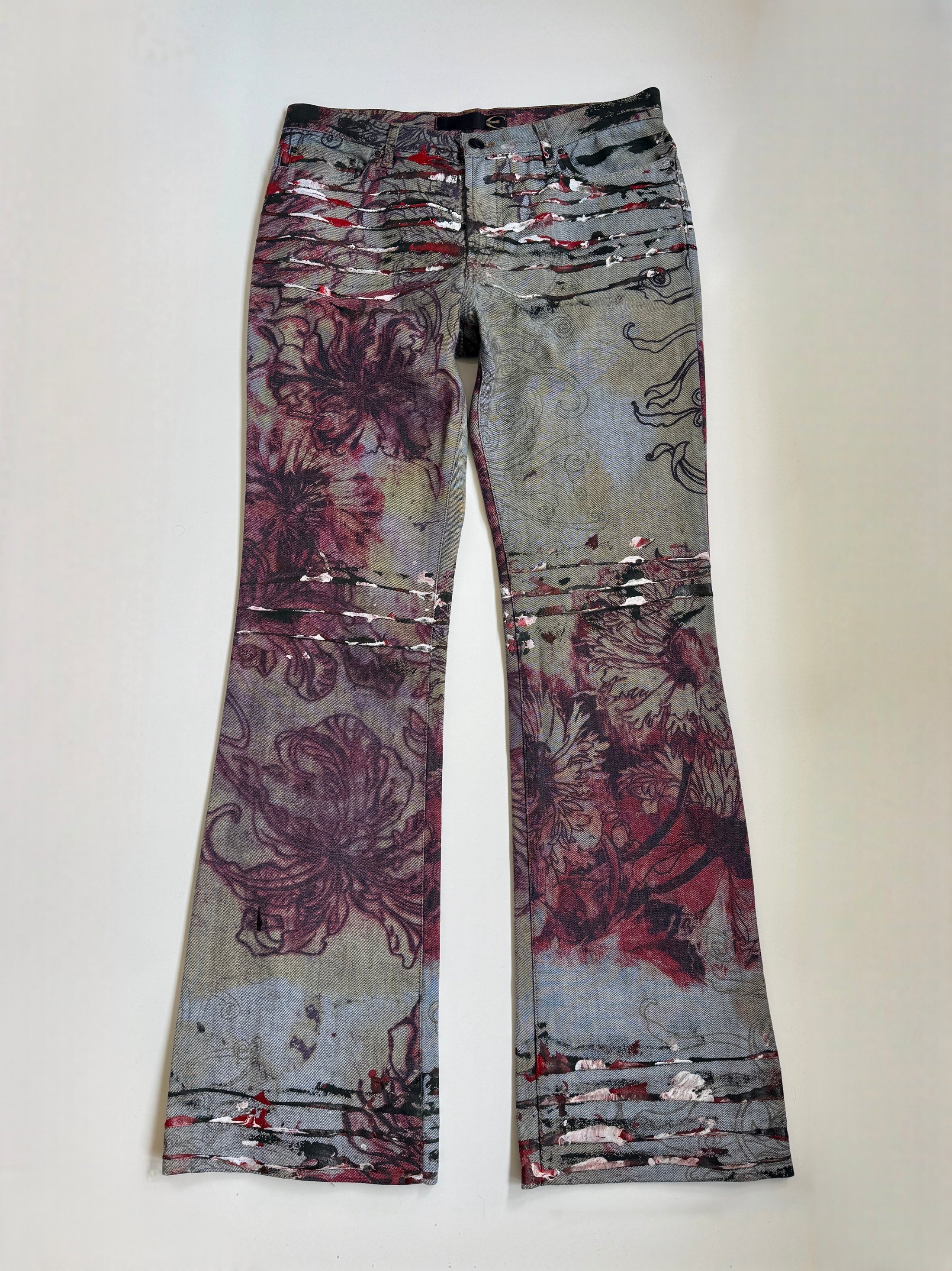 RARE 00's Cavalli pattern/hand painted jeans• Size 10