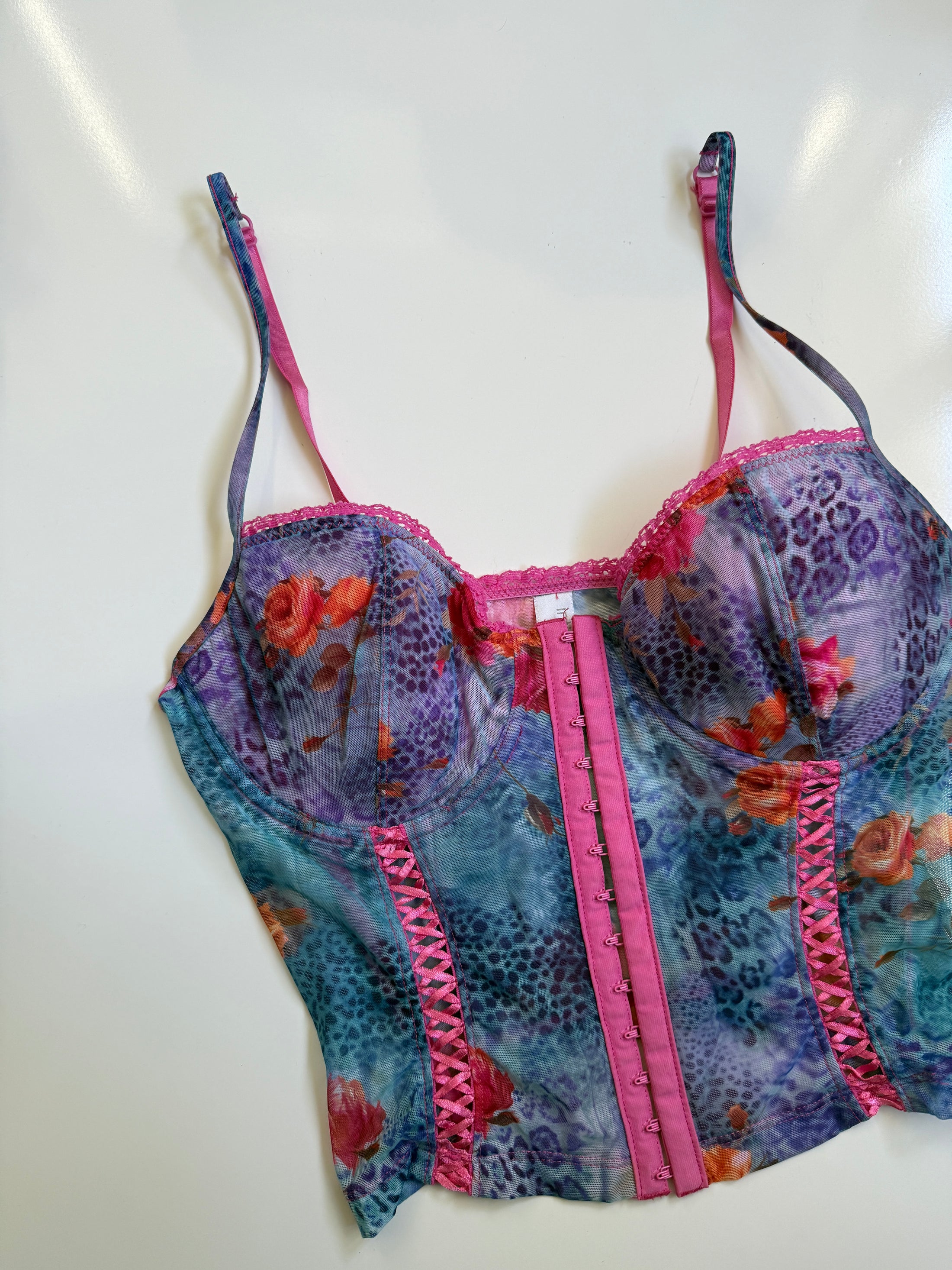 00's Mesh leopard corset top • Size 10b