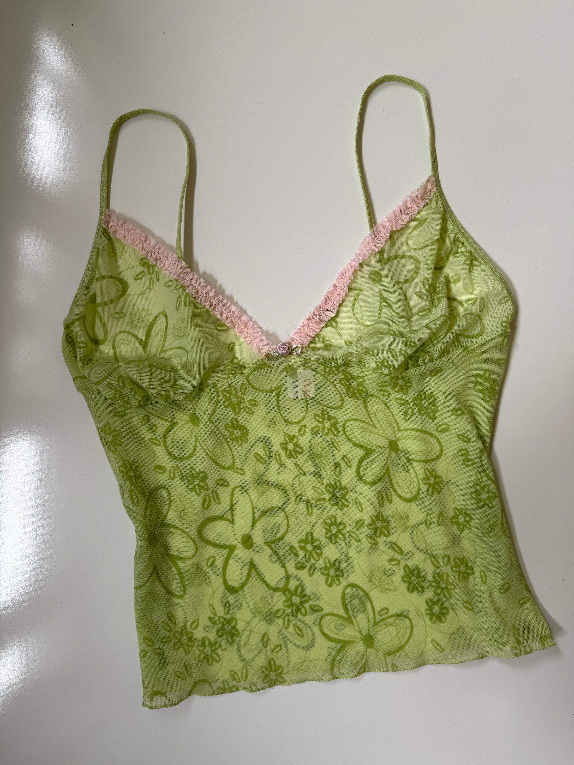 00's Pale green pattern mesh cami • Size S
