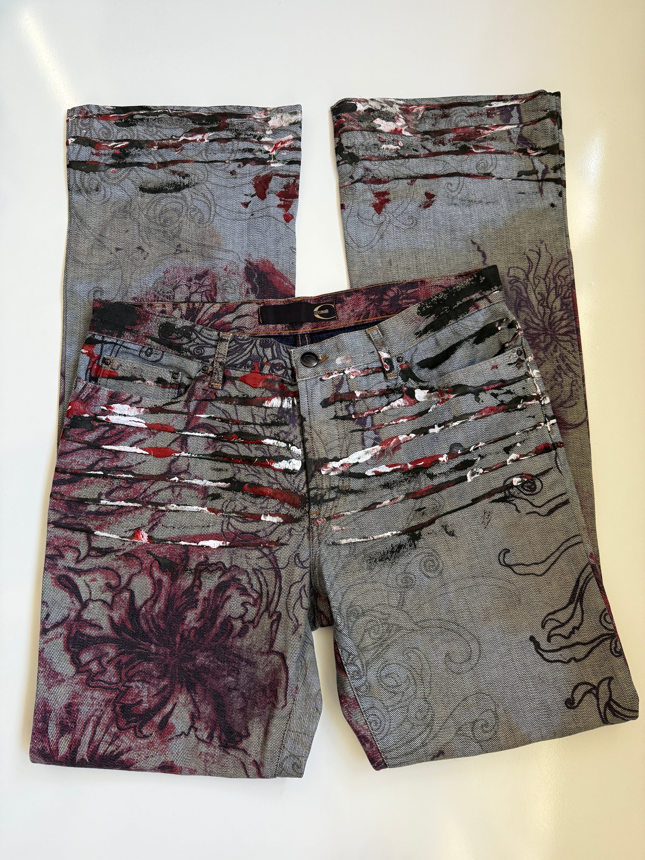 RARE 00's Cavalli pattern/hand painted jeans• Size 10