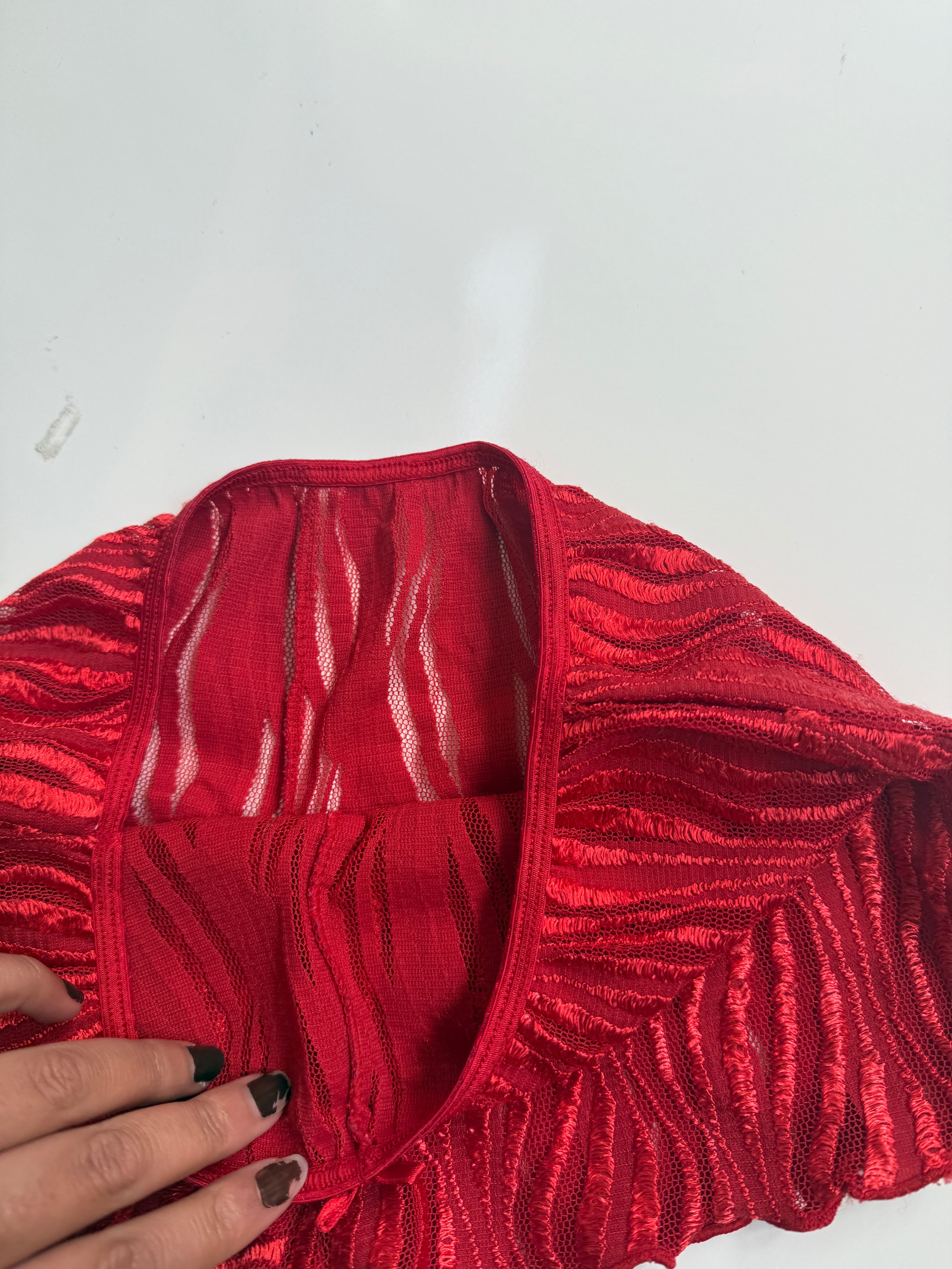 00's Red pattern lace boy shorts • Size XS/S