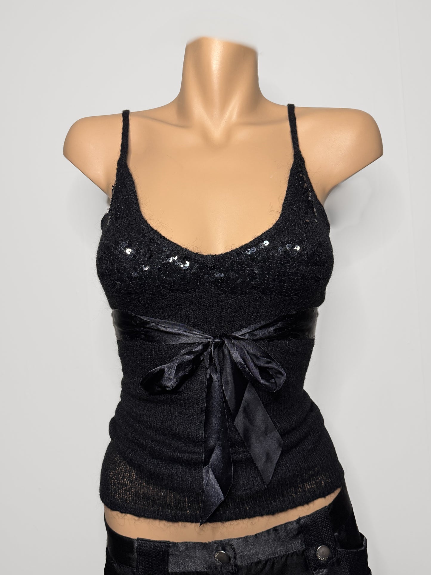 00's MNG mohair blend sequin cami w ribbon • Size XS/S