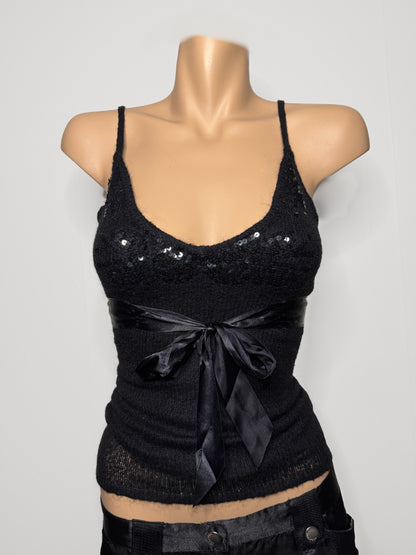 00's MNG mohair blend sequin cami w ribbon • Size XS/S