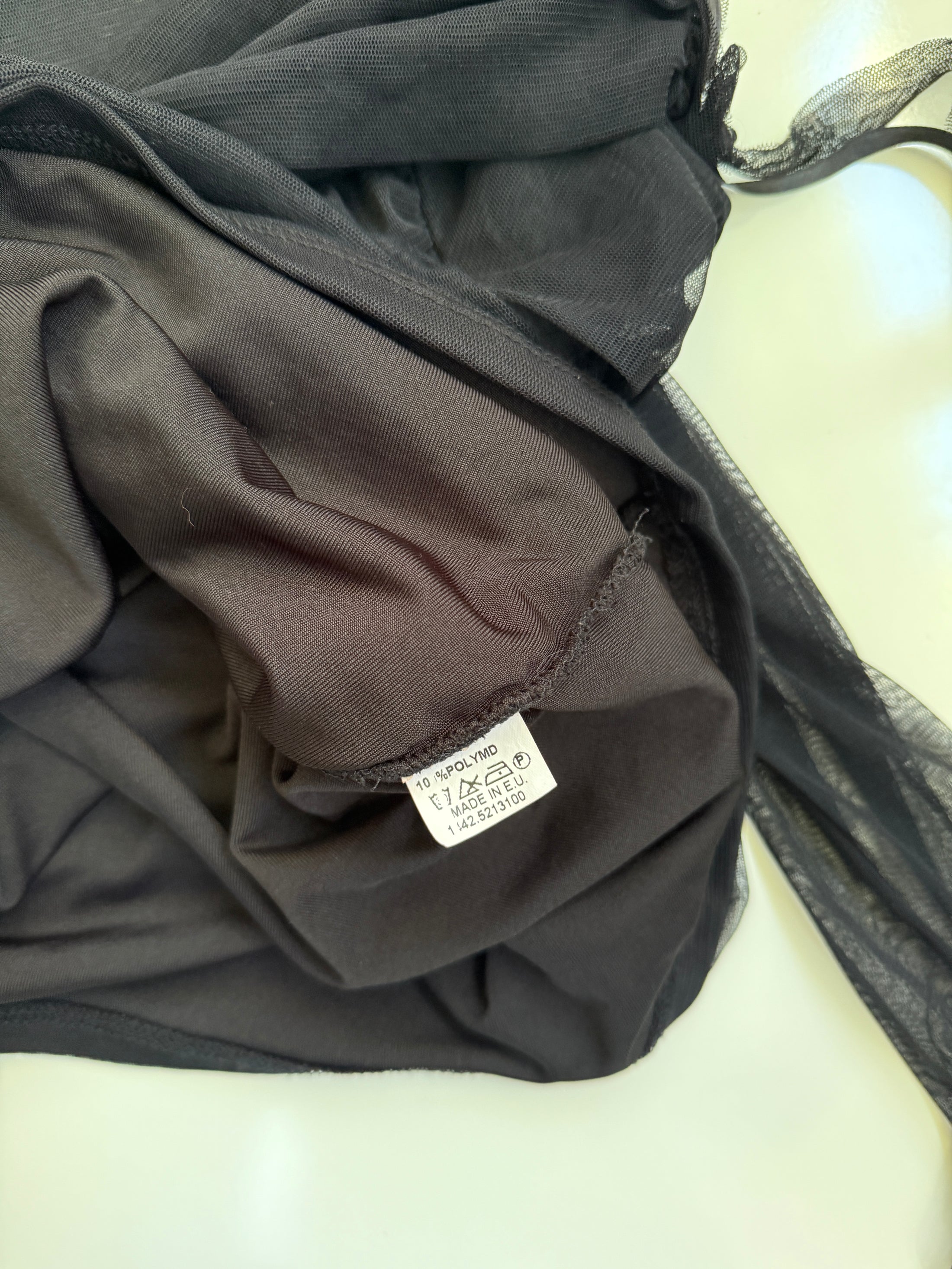 00's Mesh ruched off shoulder top w ribbon • Size S