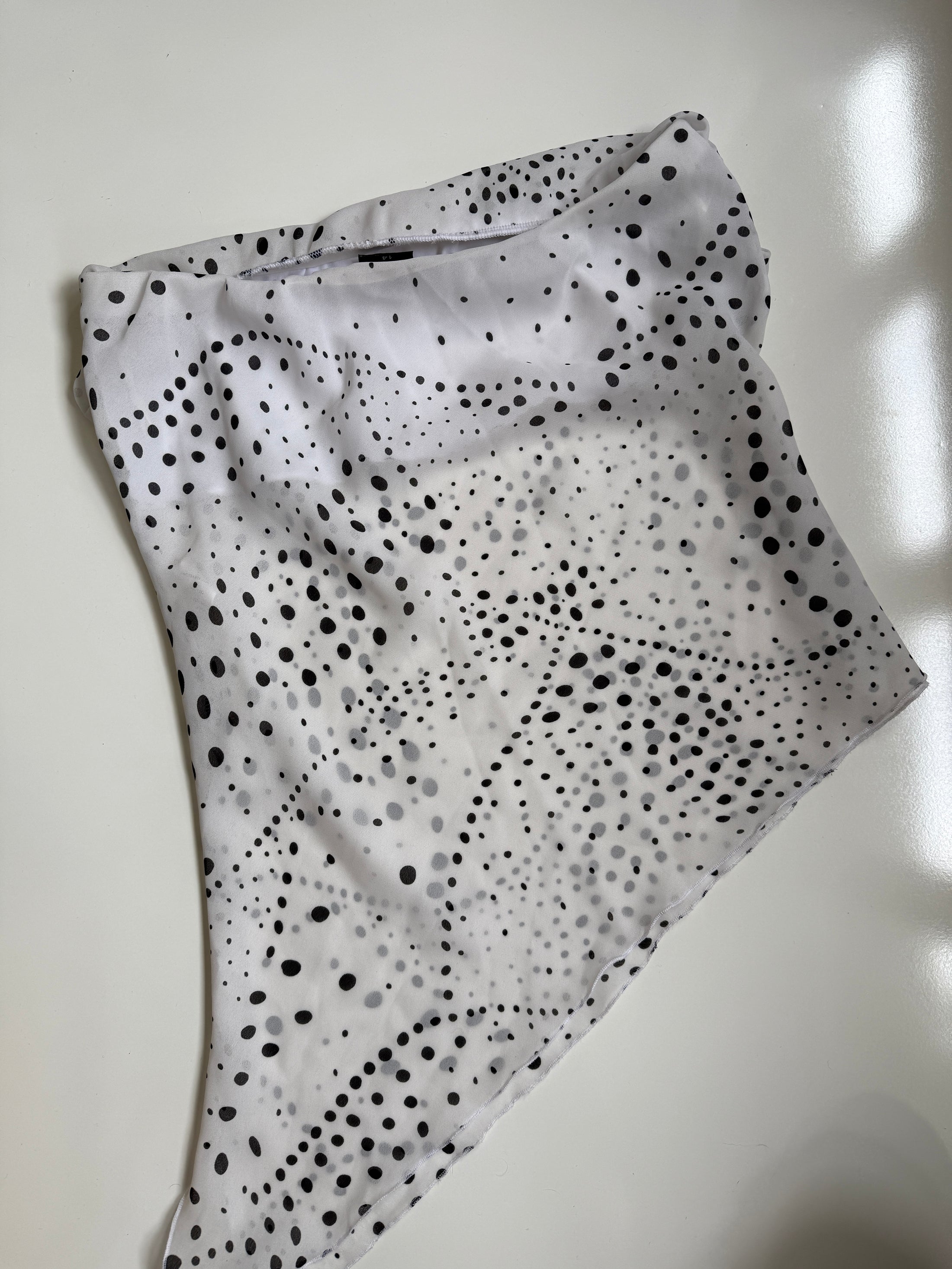 NZ-Made 00's Glassons sheer polka dot asym tube top • Size M