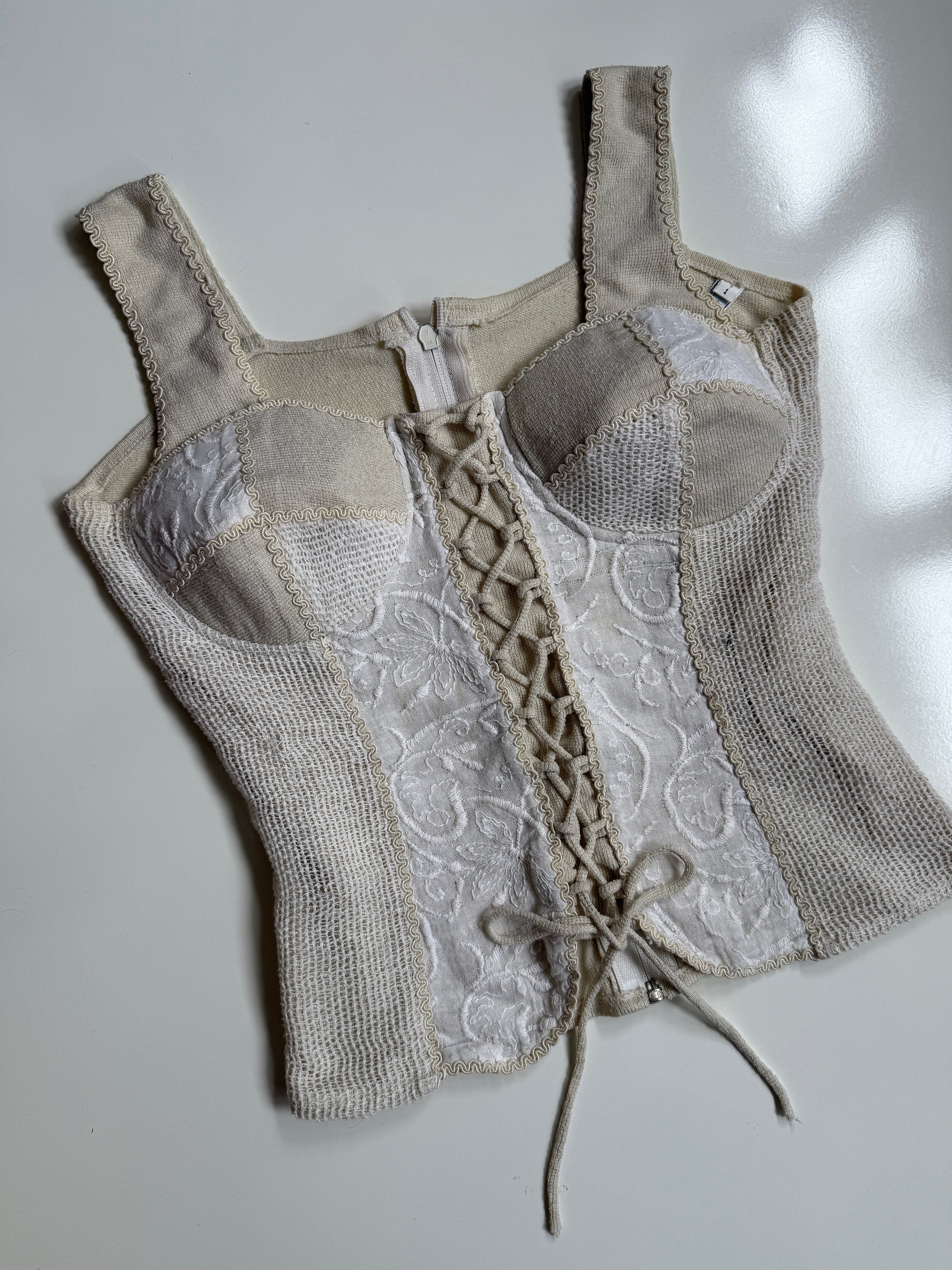 00's Fairycore crocheted/woven lace up corset • Size S