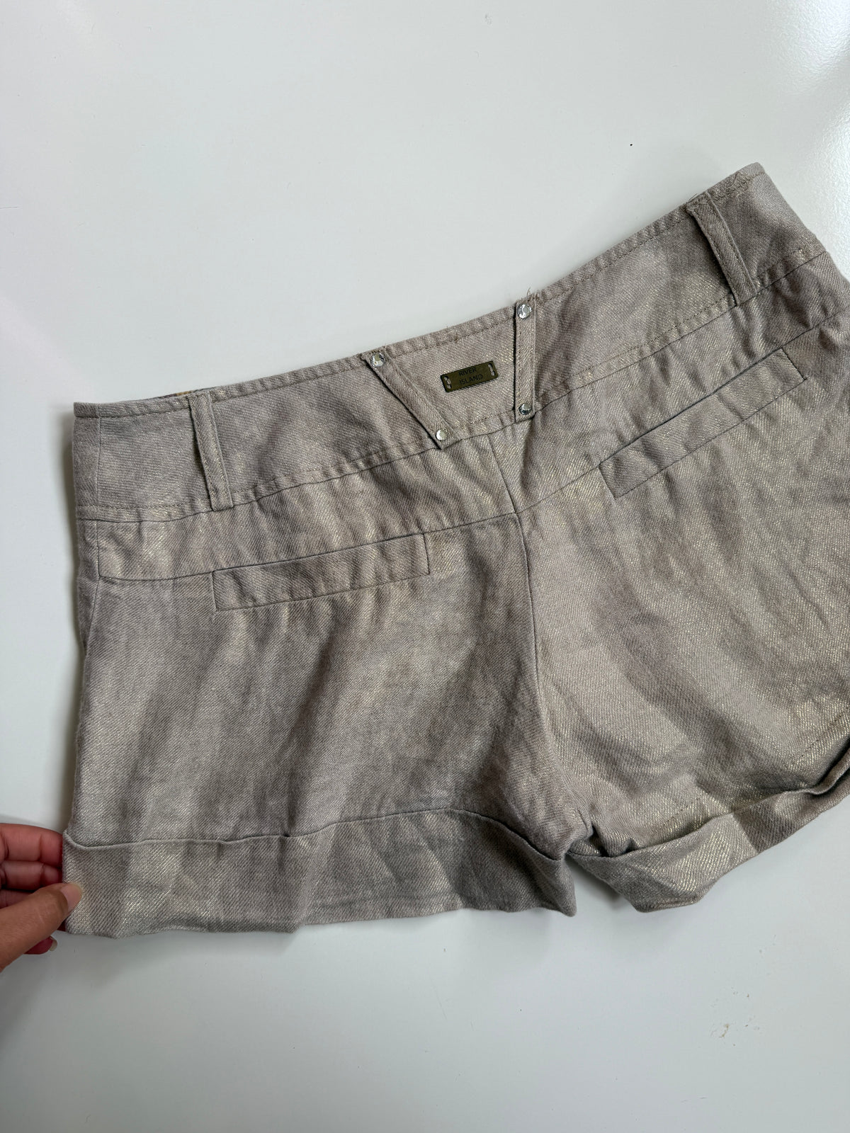 00s River Island linen low-rise micro shorts w studded diamante detail • Size 8