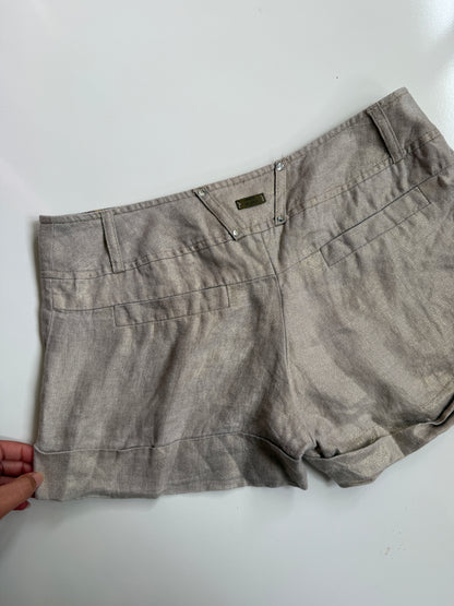 00s River Island linen low-rise micro shorts w studded diamante detail • Size 8