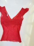 Load image into Gallery viewer, 00's Coral red embroidered mesh lace top • Size XS
