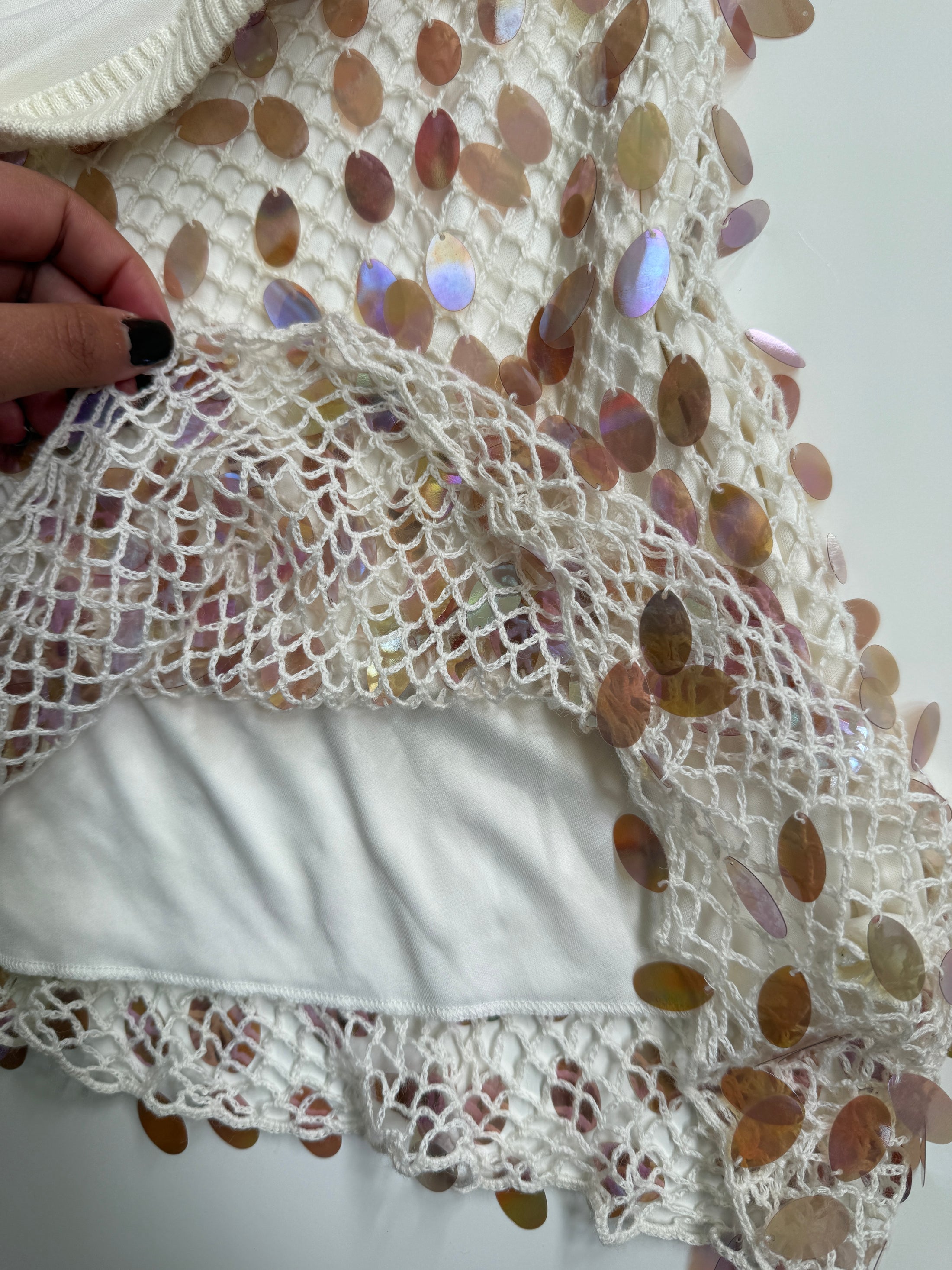 00's DKNY Sequin crocheted asym tube top • Size M