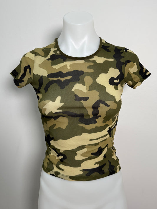 00's Zara camo mesh baby tee • Size XS/S