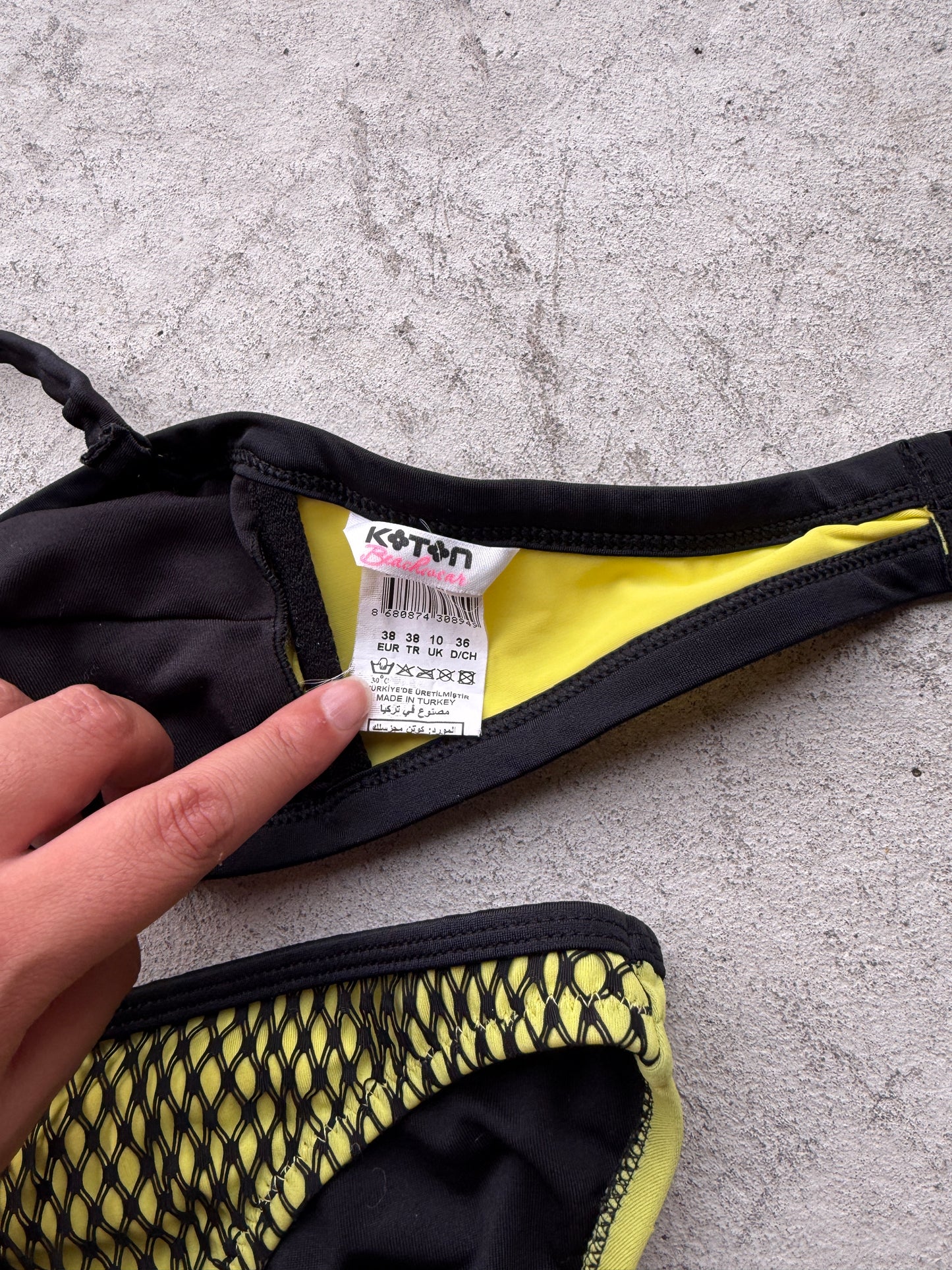 00's Yellow w mesh overlay zipper bikini • Size S/M