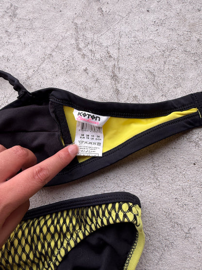 00's Yellow w mesh overlay zipper bikini • Size S/M