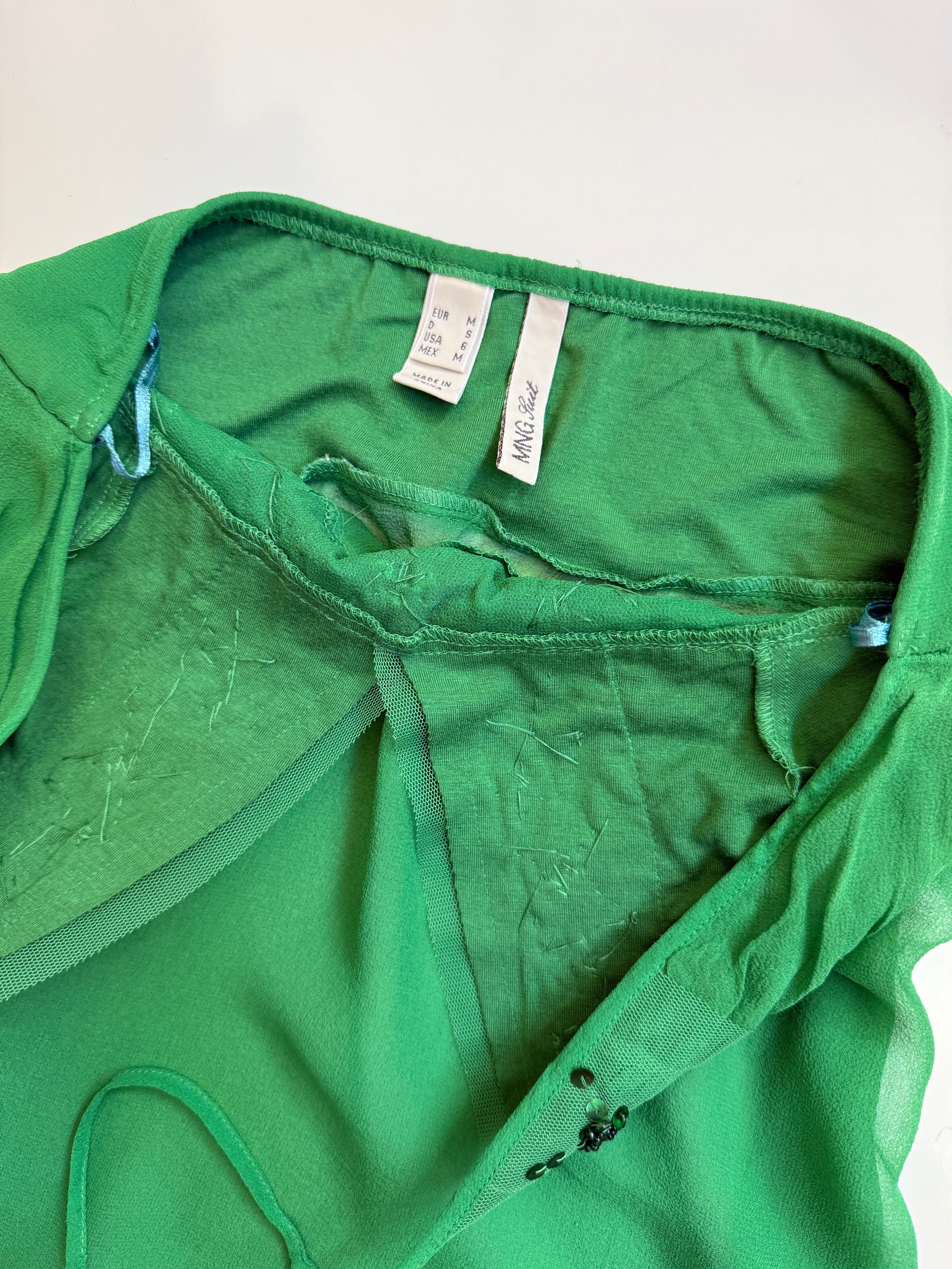 00's Mango sheer silk beaded halter *Green • Size S