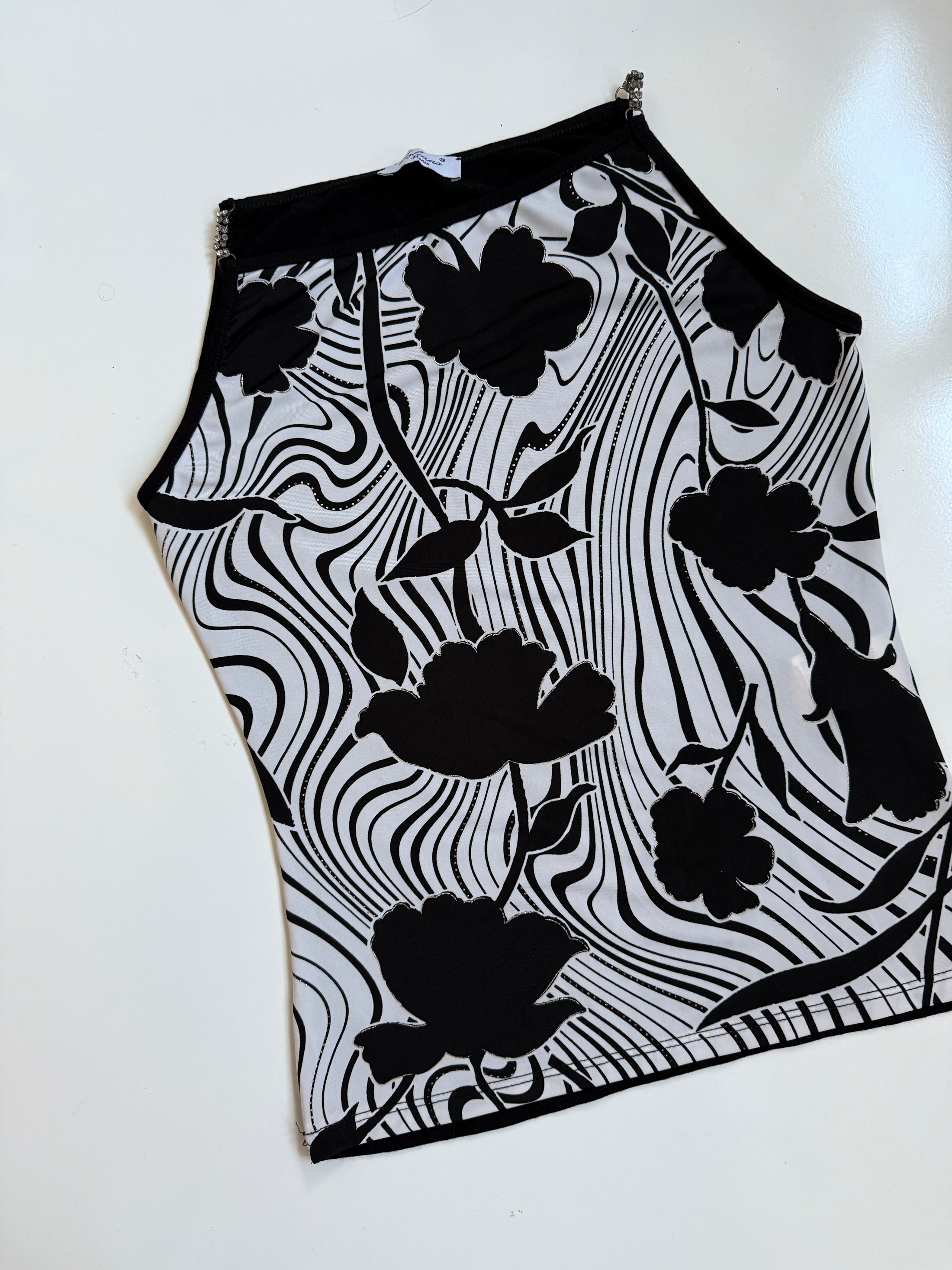 00's Volcano hi-neck tank w bejewelled straps • Size S