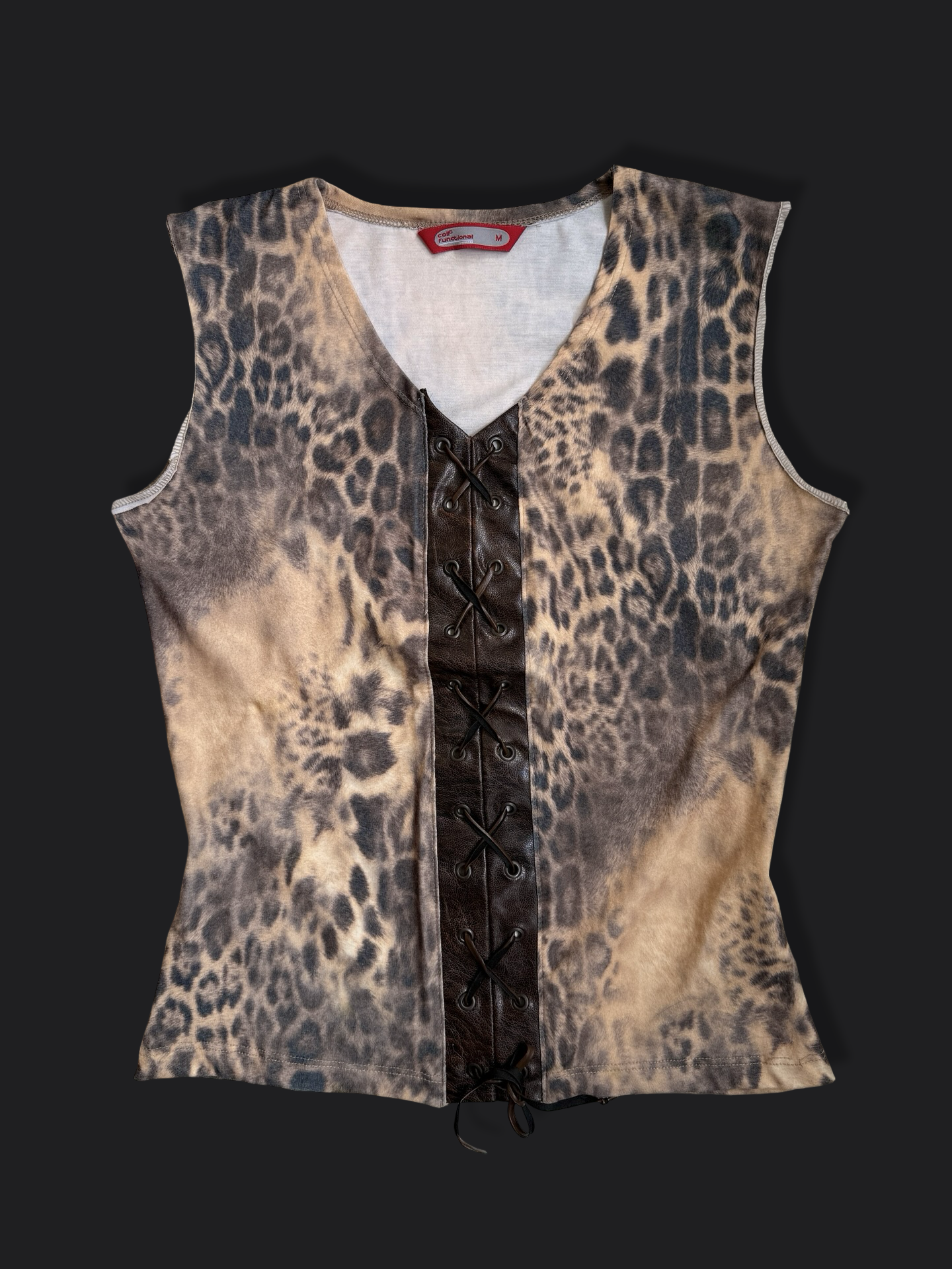 00's Leopard faux leather lace up tank • Size M