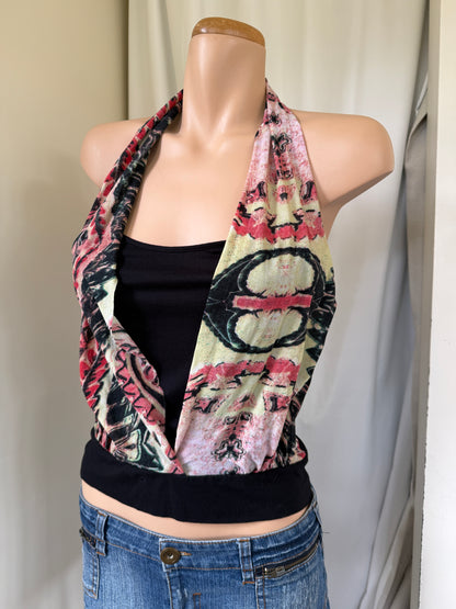 00's Abstract scoop halter neck cami • Size S