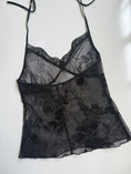 Load image into Gallery viewer, 00's Mesh velvet imprint pattern halter w lace trim • Size S
