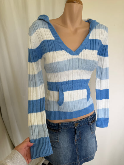 00's Acrylic stripe knit hoodie • Size S