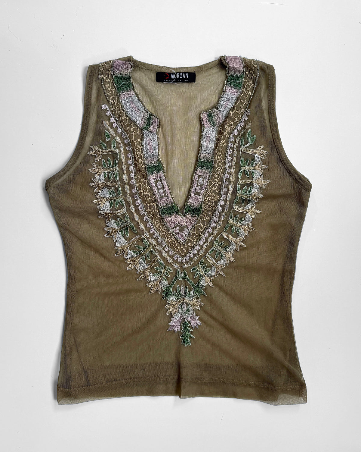 00s Morgan embellished beaded mesh tank • Size S