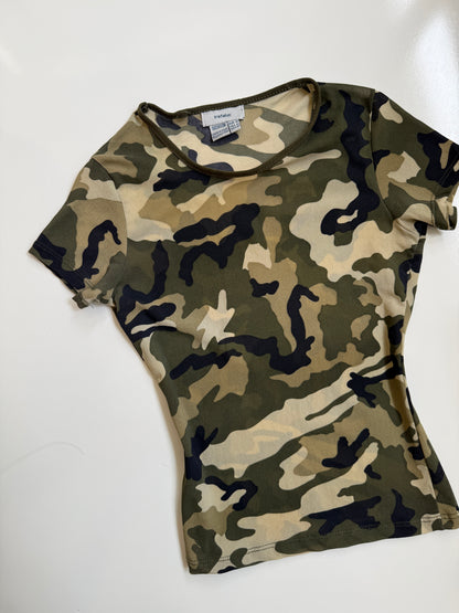 00's Zara camo mesh baby tee • Size XS/S