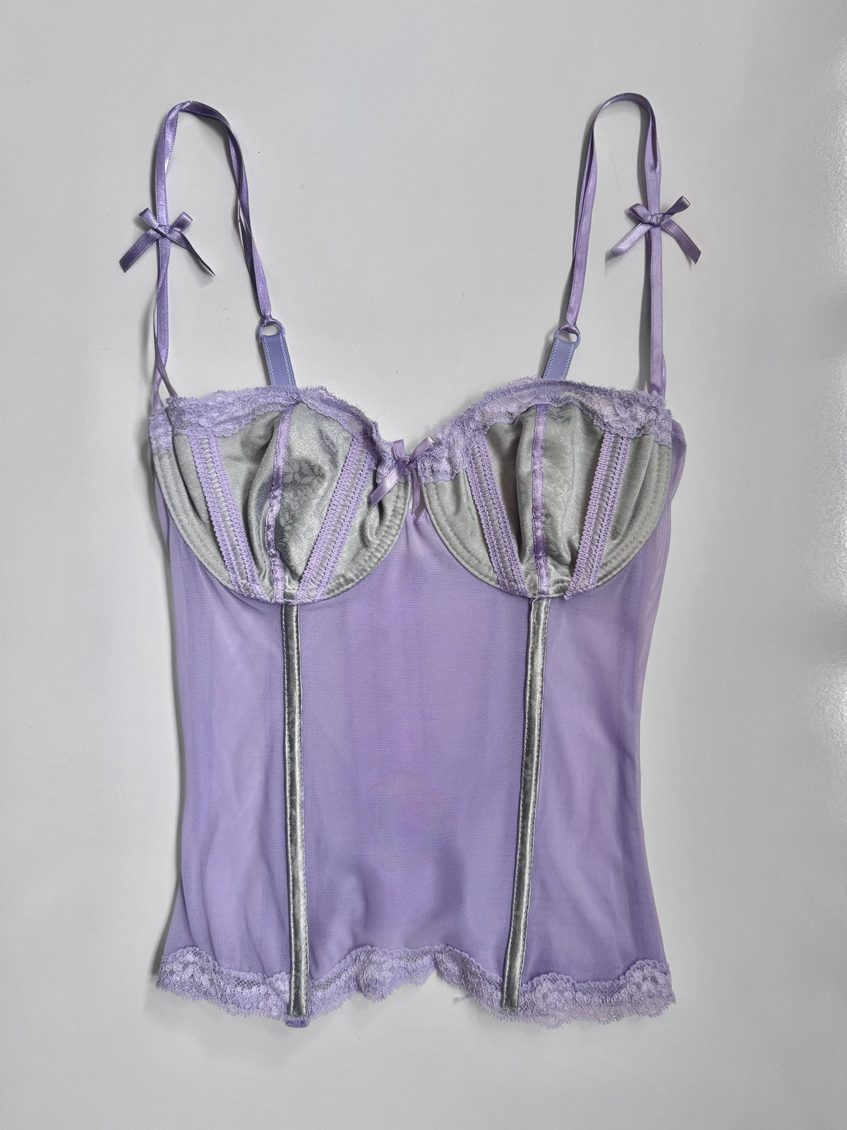 00's Lilac mesh corset w mint green trim • Size 8/10