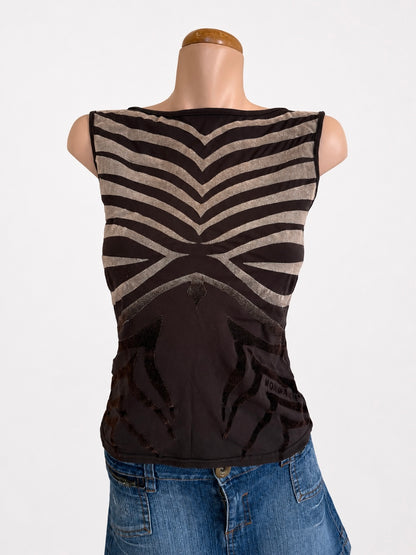 00's Morgan brown mesh tank w velvet patterns • Size S