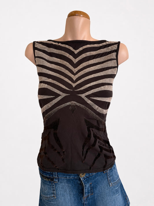 00's Morgan brown mesh tank w velvet patterns • Size S