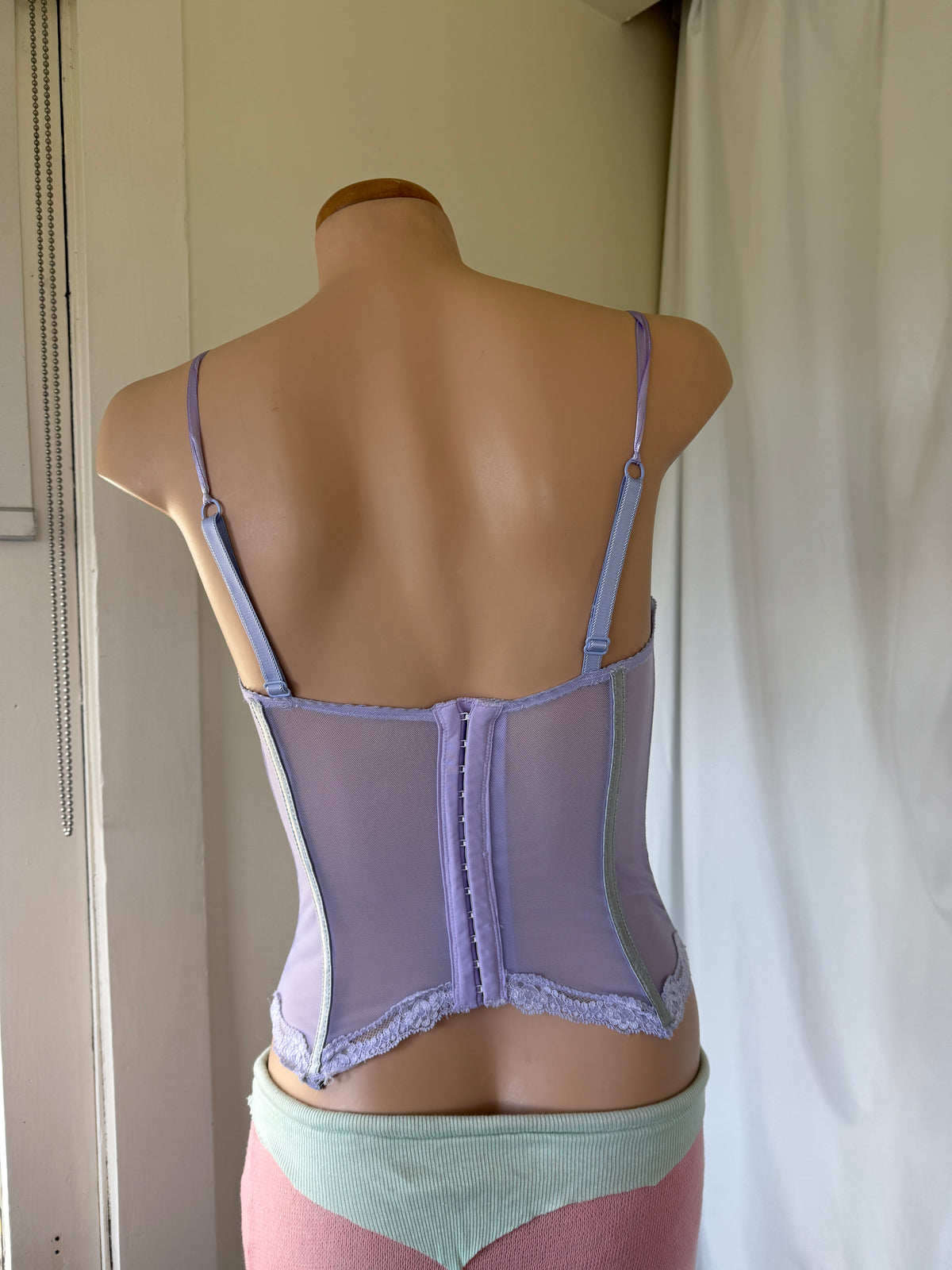 00's Lilac mesh corset w mint green trim • Size 8/10