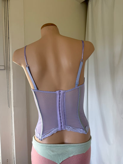 00's Lilac mesh corset w mint green trim • Size 8/10