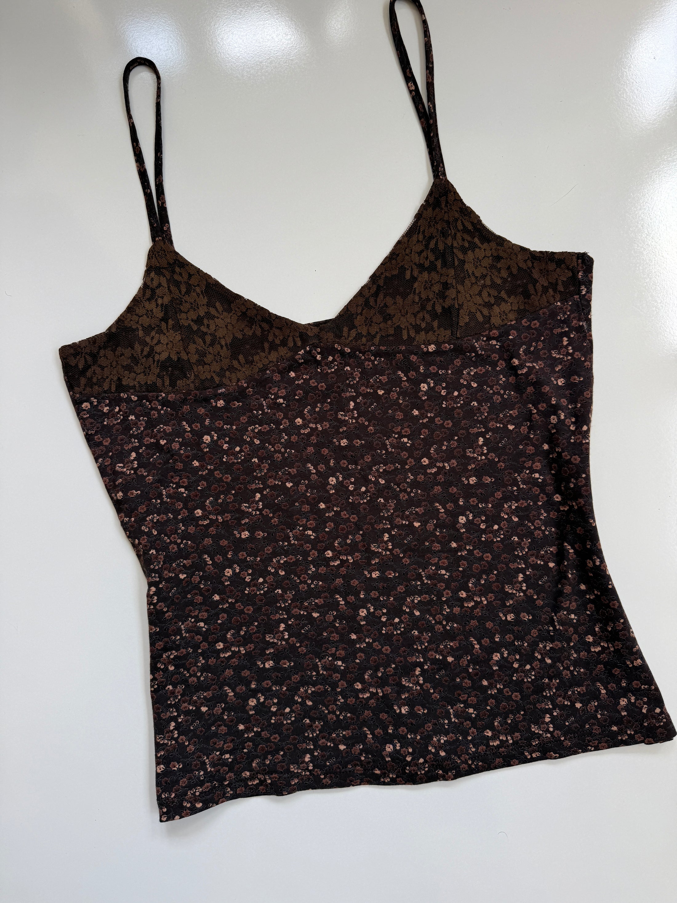 00's Brown floral/lace cami • Size L
