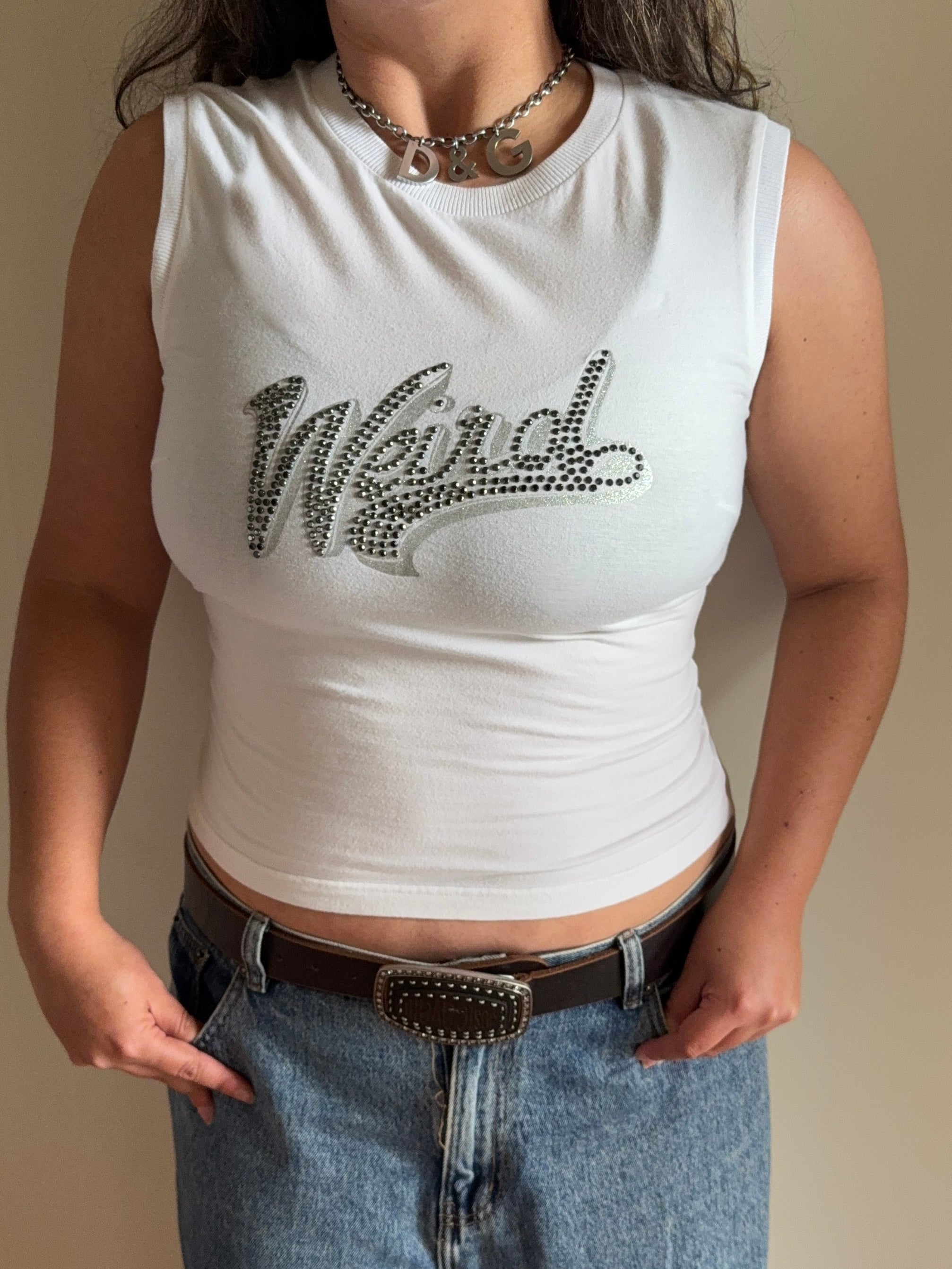 RARE 00's Dolce & Gabbana 'weird' diamante tank • Size L