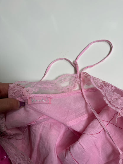 00's Cotton sequin cami w lace trim • Size L