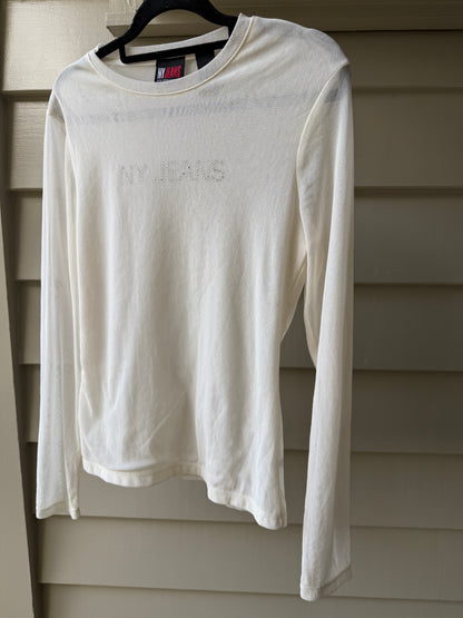 00's 'NY Jeans' diamante mesh longsleeve • Size S/M